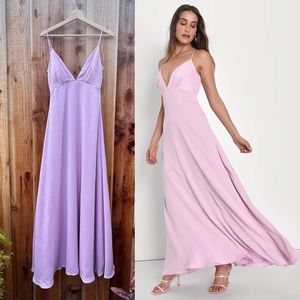 Light Pink Lilac Satin Backless Slip Maxi Dress 🌿🌿